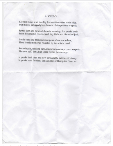 Photograph of a poem by Richard Bank